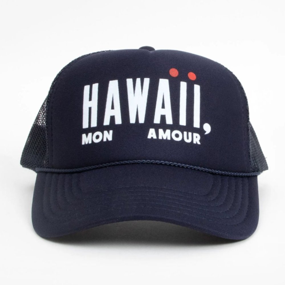 Clare V. HAWAII, MON AMOUR Trucker Hat in Navy - NWT